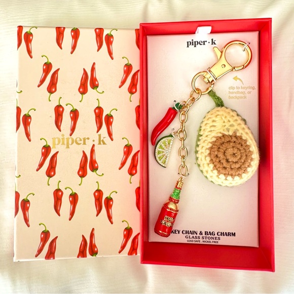 Piper K Accessories - Piper K Crochet Avocado, Hot Sauce, Lime, & Chili Pepper Key Chain / Bag Charm